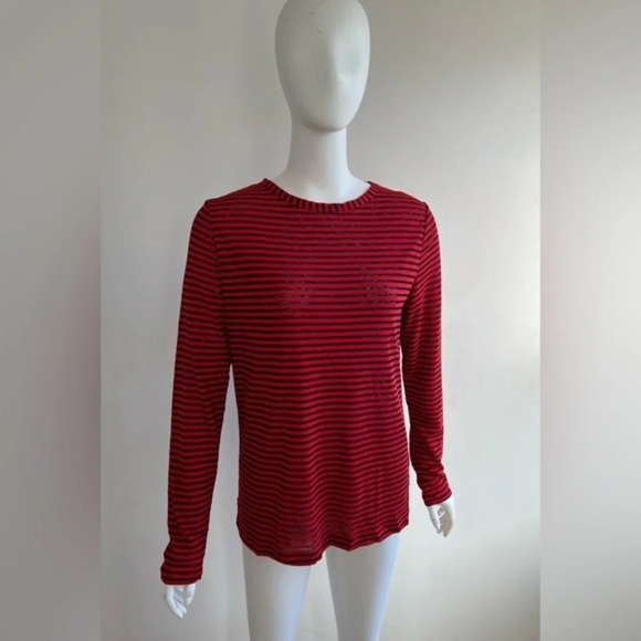 H&M Striped Long Sleeve Top Womens XL Red Tee Soft Stretch NWT - Picture 1 of 8